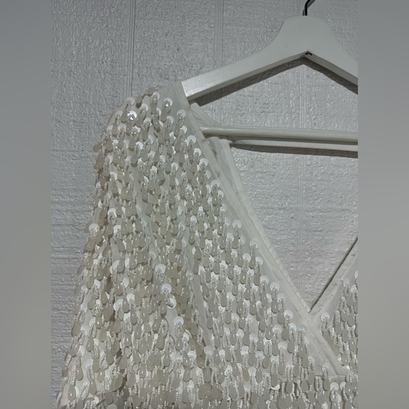 NWT ASOS DESIGN batwing embellished drip bead wrap mini dress in white SIZE 2 - Picture 4 of 16